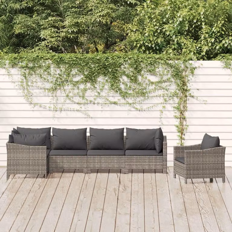 The Living Store Set da giardino da 6 pezzi con cuscini in poly rattan grigio