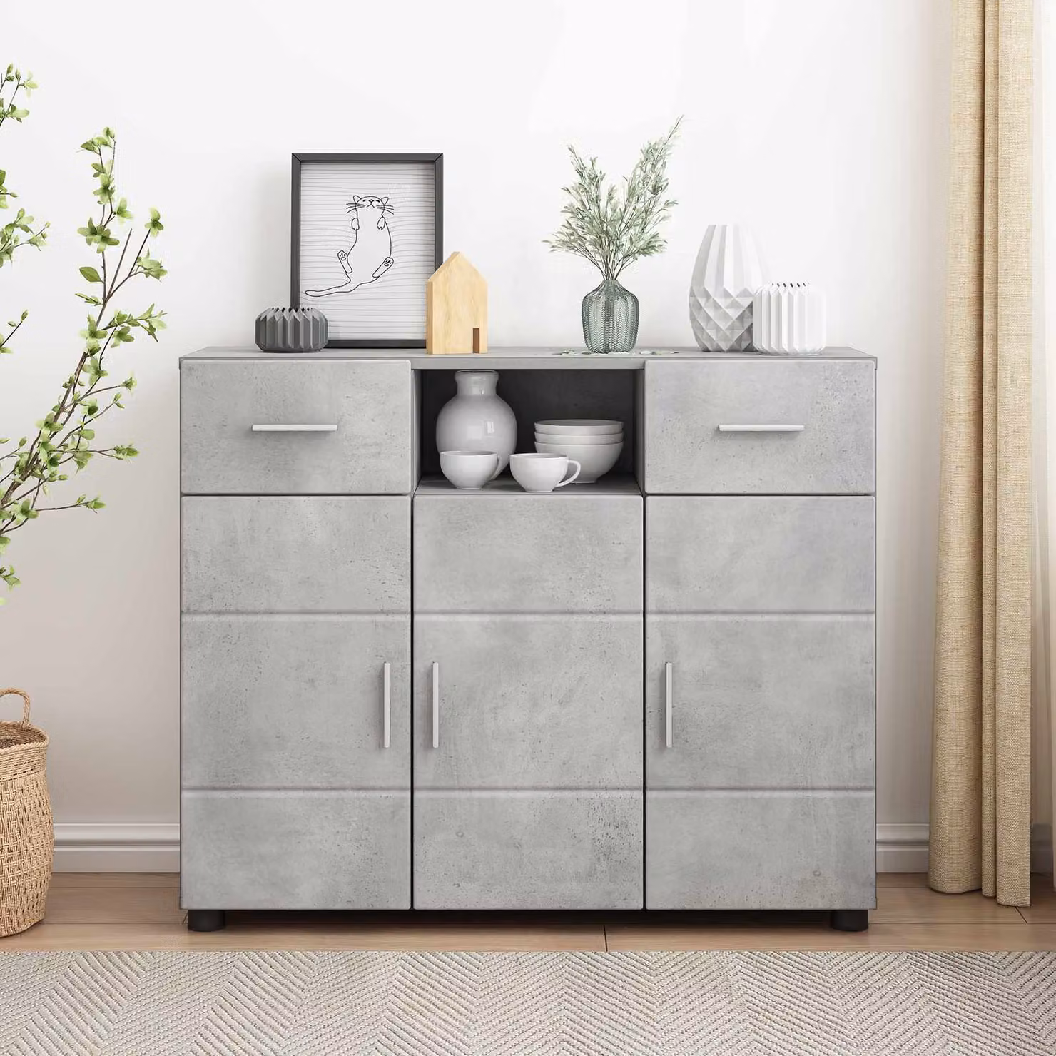 Armadio moderno vidaXL in legno MDF grigio cemento con ante e ripiani interni
