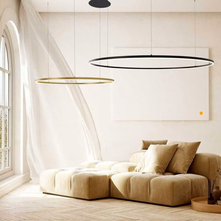 s.luce LED lampada a sospensione a 2 anelli combinazione eccentrica lampada a sospensione ad anello oro Ø 120 | 100cm rotonda