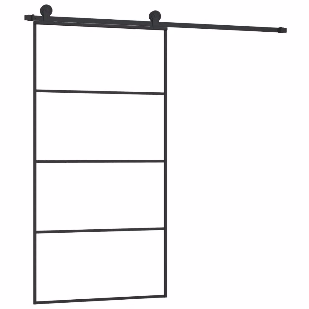 Porta Scorrevole Industrial vidaXL in Vetro e Alluminio Nero L: 102,5 cm, H: 205 cm – 2