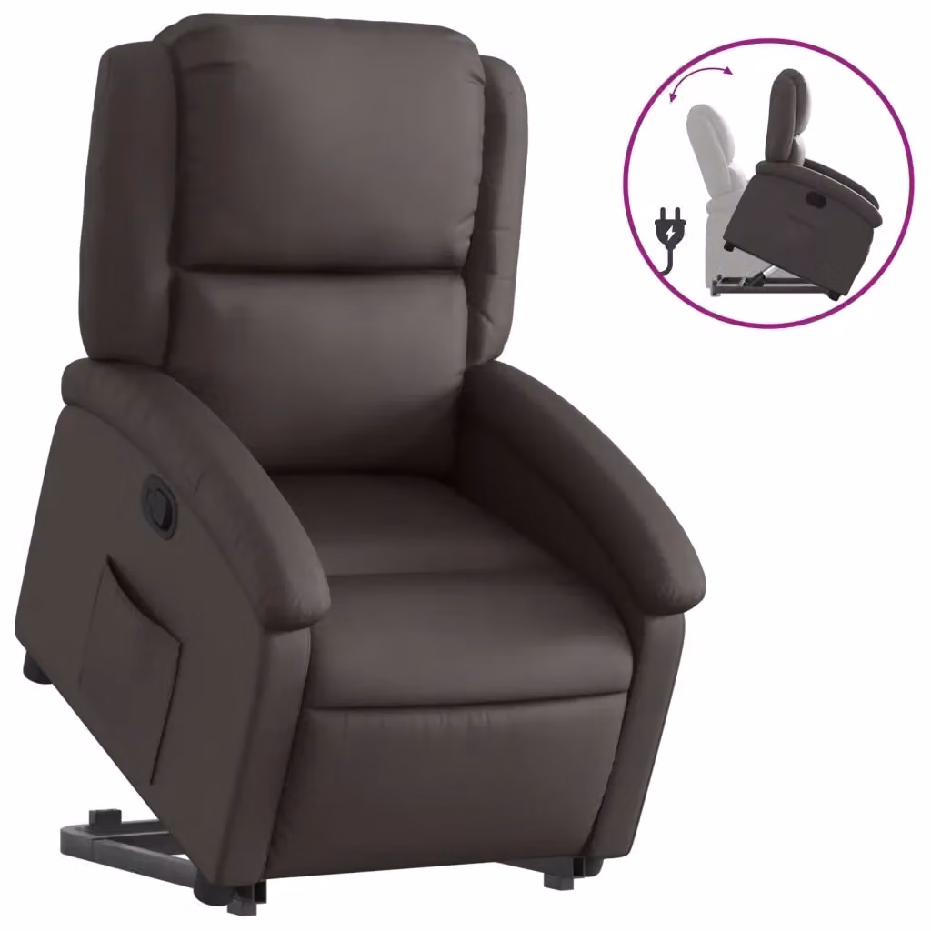 Poltrona Alzapersona Reclinabile vidaXL in Pelle Marrone con Assistenza Elettrica e Braccioli – 2