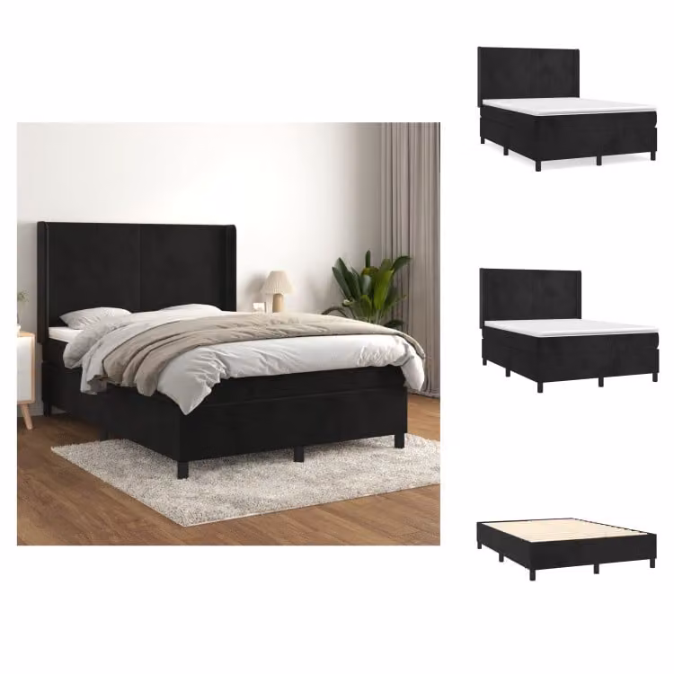 vidaXL Letto a molle con materasso nero 140x200 cm in velluto - Letti e Reti