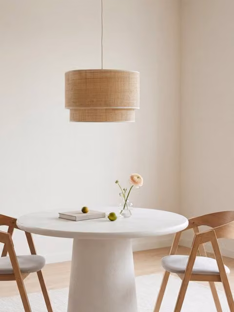 Lombok lampada a soffitto con doppio paraluce in rafia nero e beige Kenay Home