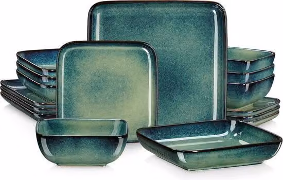 Servizio da 4 persone - 16 pezzi - Set di piatti - Set di tovaglie - Ecologico - Porcellana - Di alta qualità - Stile moderno