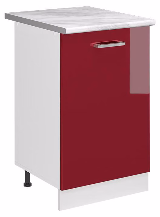 Mobiletto base cucina Vicco R-Line Rosso lucido/Bianco 50 cm piano di lavoro Marmo, Model 70138