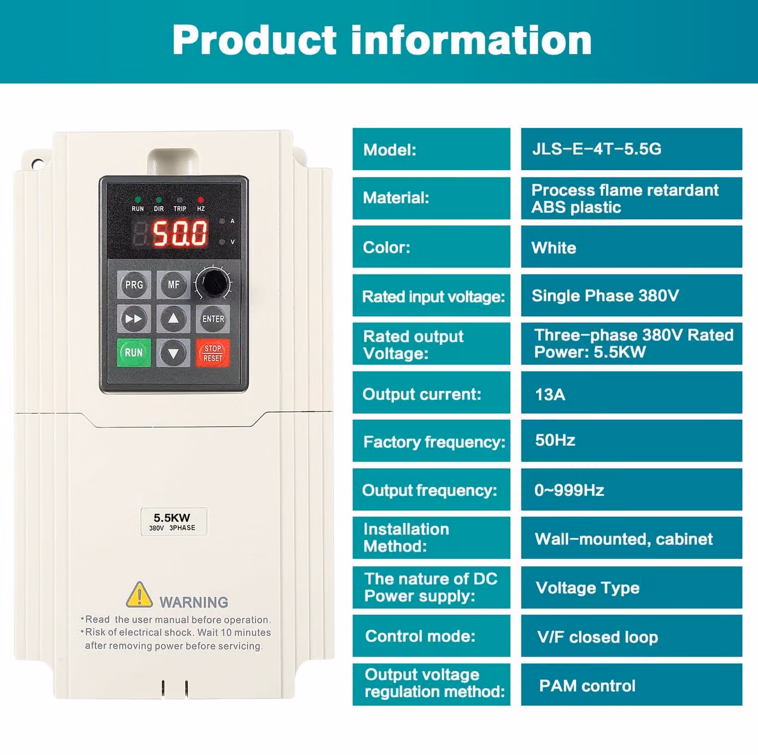 Inverter trifase - Potenza: 5,5 kW - Tensione di ingresso: 380 V