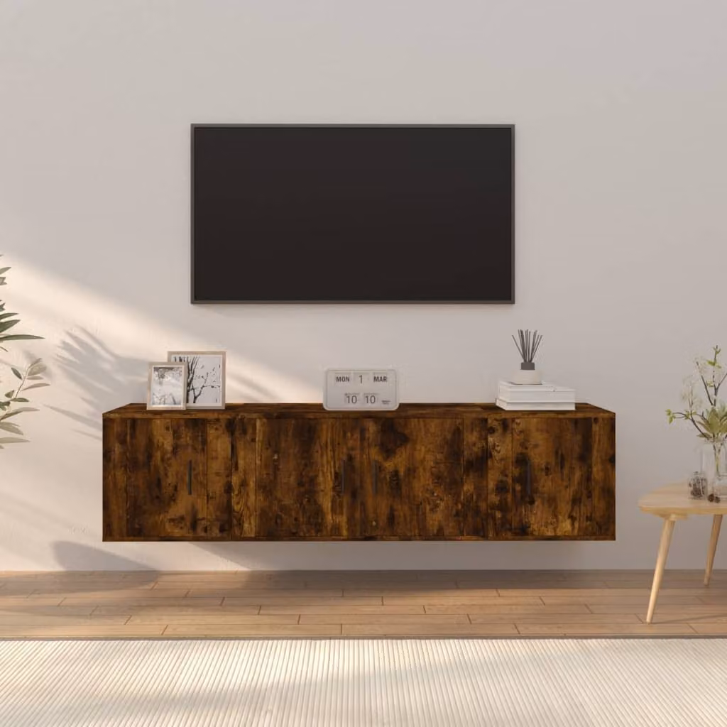 Set di mobili porta TV da 3 pezzi vidaXL in legno multistrato color rovere fumo per soggiorno, modello a parete