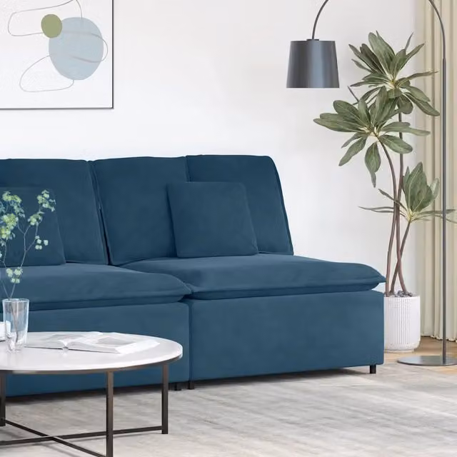 Modulo Centrale di Divano Modulare vidaXL con Cuscini Blu L: 100 cm, P: 100 cm, H: 64 cm