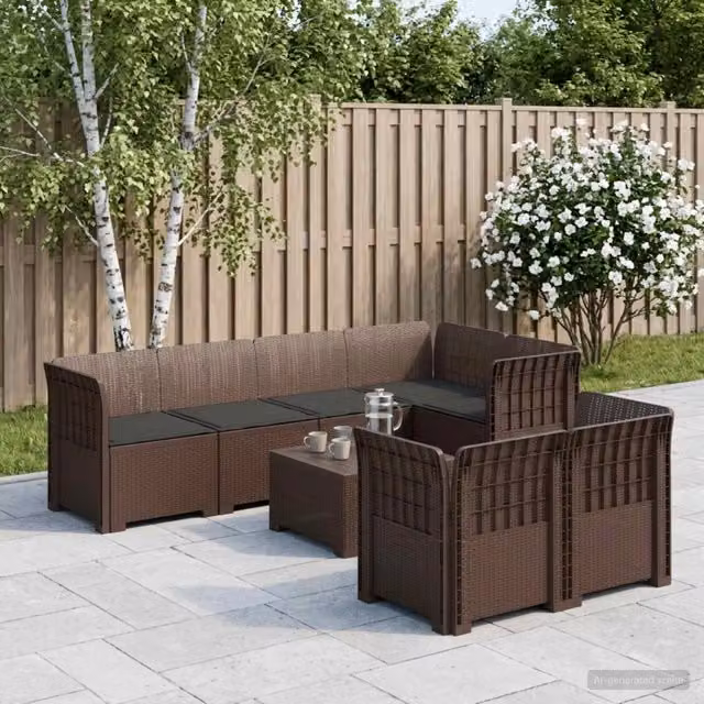 Set da giardino da 7 posti vidaXL in polyrattan con cuscini inclusi, colore antracite e marrone