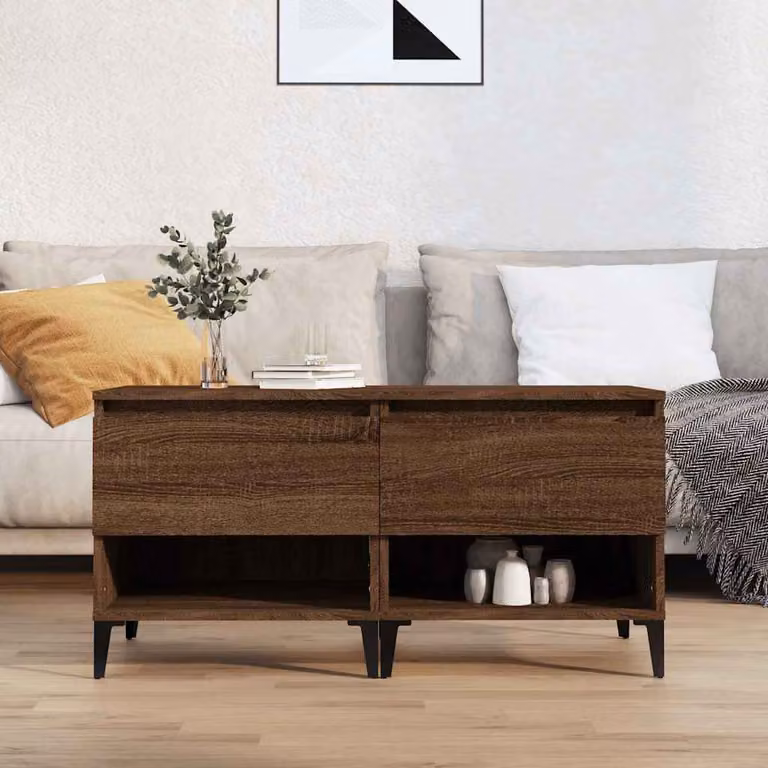 Set di 2 tavolini vidaXL in legno multistrato e metallo, colore rovere marrone, L/P/H: 50 x 46 x 50 cm