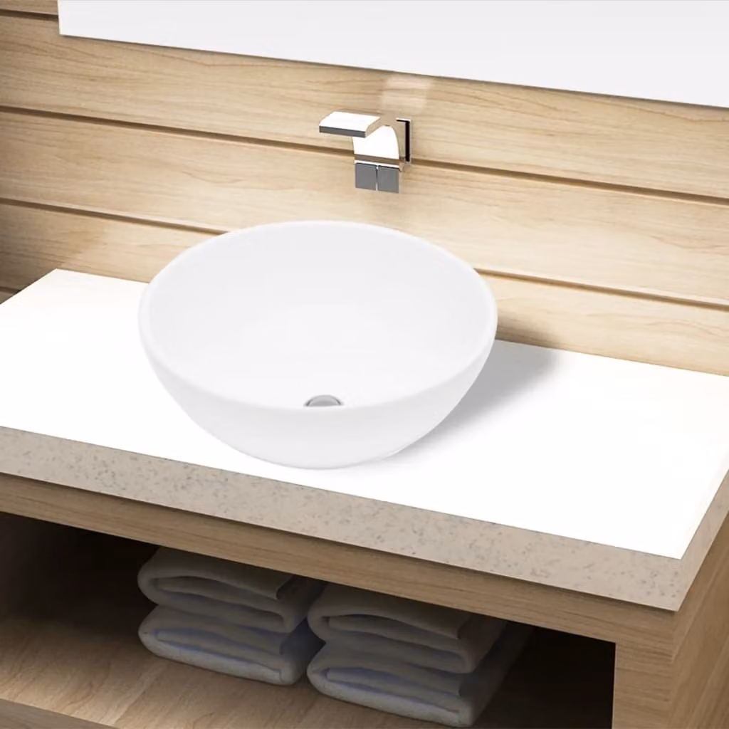The Living Store Lavabo in Vetroceramica bianco rotondo