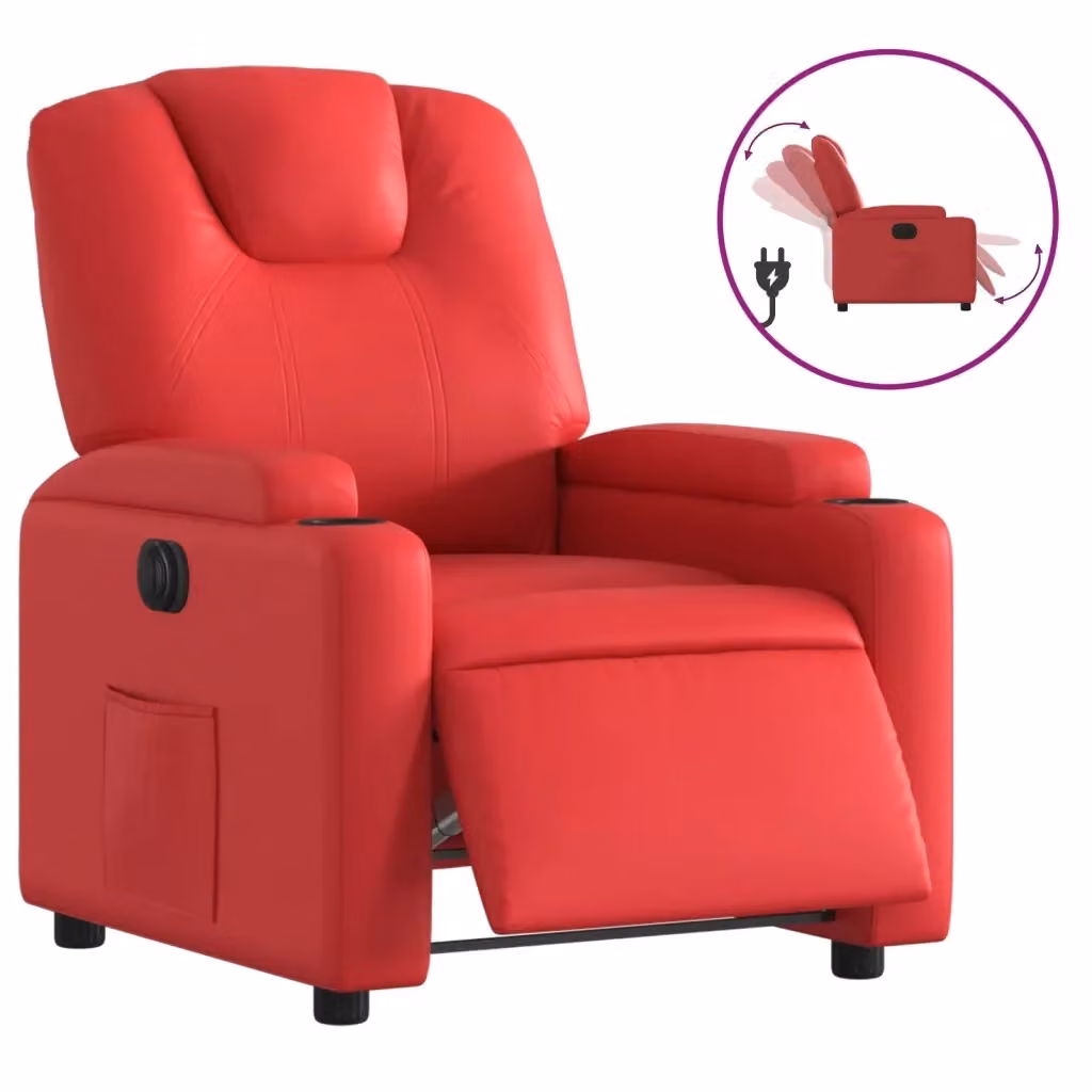 vidaXL Poltrona Reclinabile Elettrica Rossa in Similpelle con Braccioli – 2