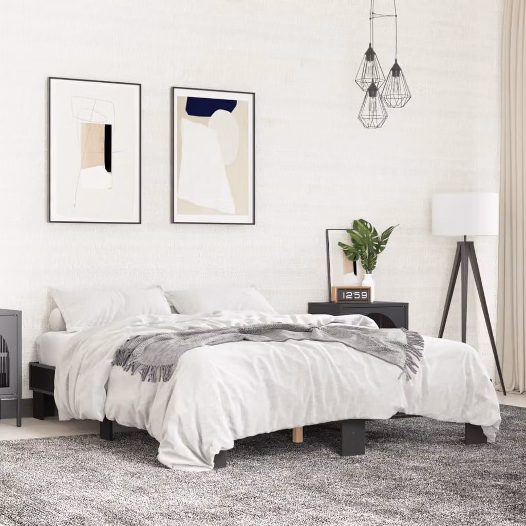 vidaXL Giroletto moderno in legno e metallo nero e bianco L/P: 150 x 200 cm