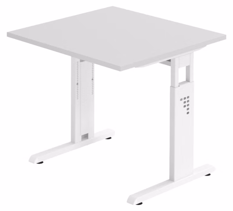 bümö Scrivania Serie-O - Dimensioni: 80 x 80 cm, Decorazione: Grigio, Struttura: Bianco