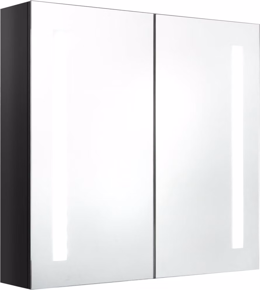 Armadietto Bagno con Specchio e LED Nero Lucido 62x14x60 cm
