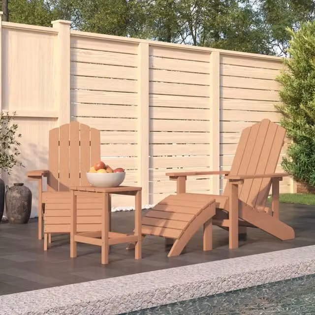Sedie Giardino con Poggiapiedi e Tavolo Adirondack HDPE Marrone 3095714