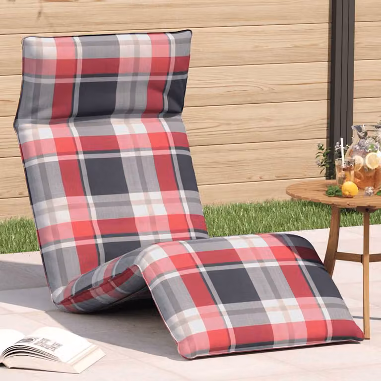 vidaXL Lettino Pieghevole per Adulti con Tessuto Oxford a Quadri Rossi e Struttura in Acciaio, L 175 x P 54 x H 8,5 cm