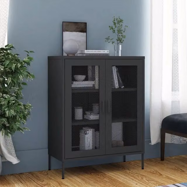 Armadietto moderno in metallo vidaXL colore antracite opaco con ante a battente e ripiani interni, L 80 cm x P 35 cm x H 101,5 cm