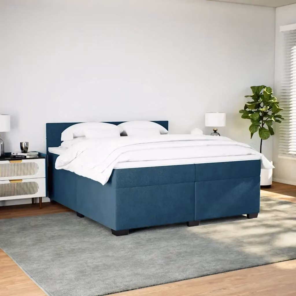 Letto Ibrido vidaXL con Giroletto a Molle e Materasso in Velluto Blu e Bianco L/P: 200 x 200 cm – 2