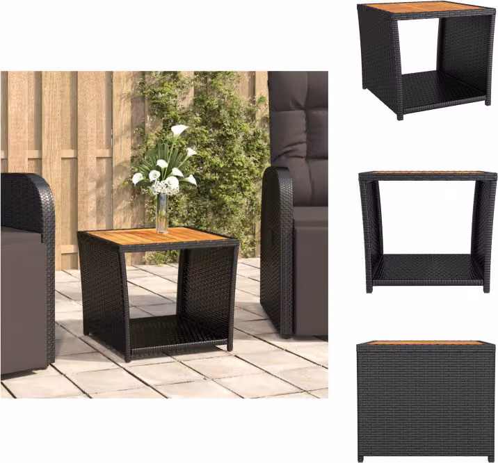 vidaXL Tavolino con piano in legno in poly rattan nero e legno di acacia - Tavoli da giardino