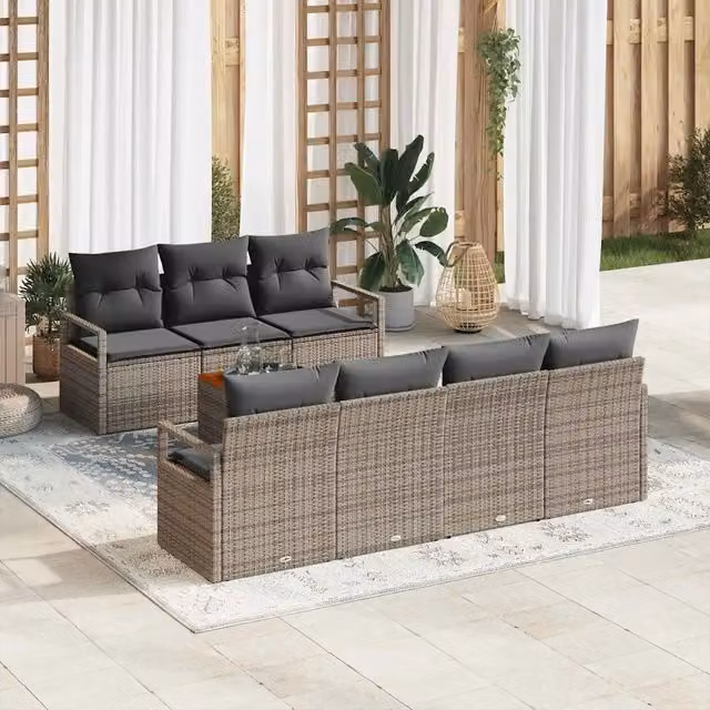Set Divano da Giardino 8 pz Grigio polyrattan 3356333