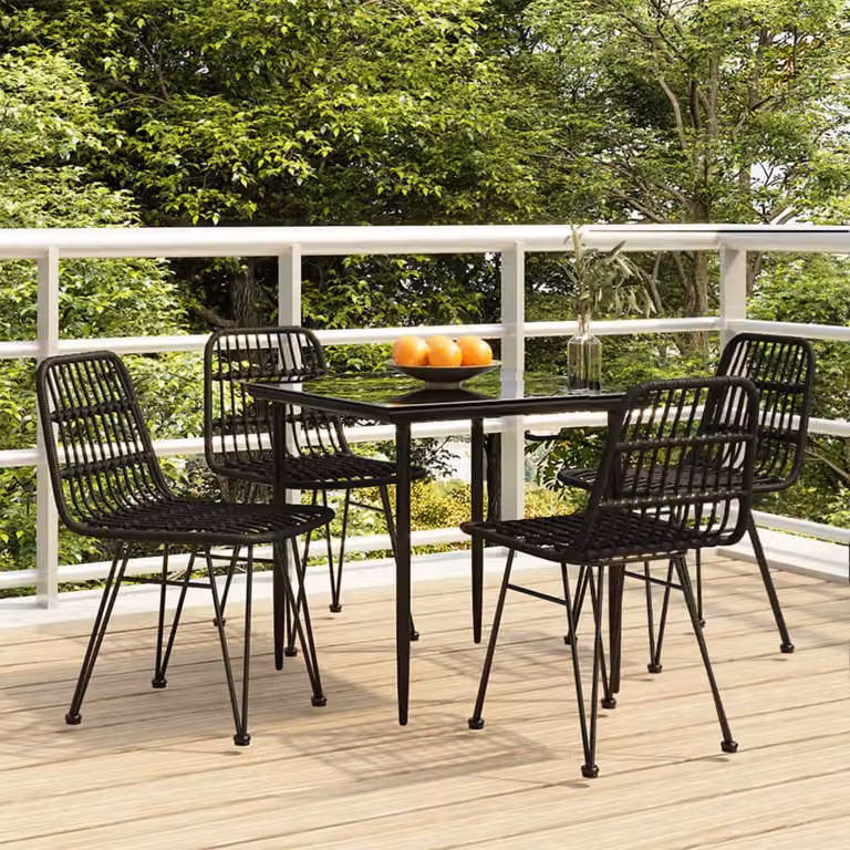 Set da Pranzo da Giardino vidaXL in Polyrattan Nero con Tavolo in Vetro e 5 Sedute
