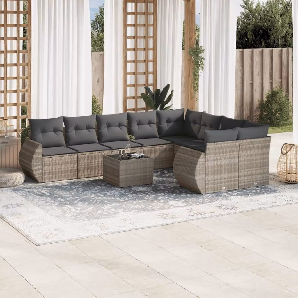 Maison Exclusive - Set Divano Giardino 10 pz con Cuscini Grigio Chiaro Polyrattan