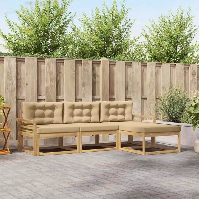Set di divani da esterno 4 pz Bianco e Beige Poliestere 3386272