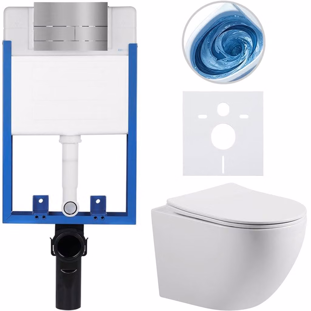 CERANO - Set completo per WC da incasso Lite/Cesso - bianco lucido - pulsante per WC Line, acciaio inossidabile - da incasso - 49x36 cm