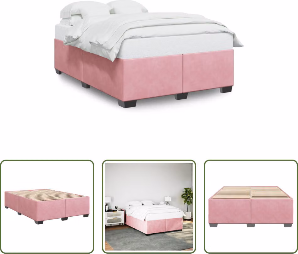 The Living Store Rete da letto rosa 140x200 cm in velluto