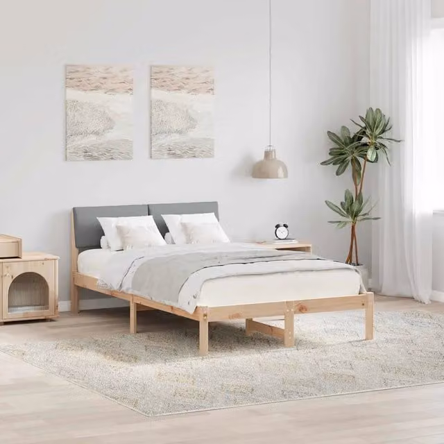 Struttura letto moderna in legno di pino con giroletto marrone e grigio chiaro L/P/H: 200 x 120 x 78,5 cm – 1
