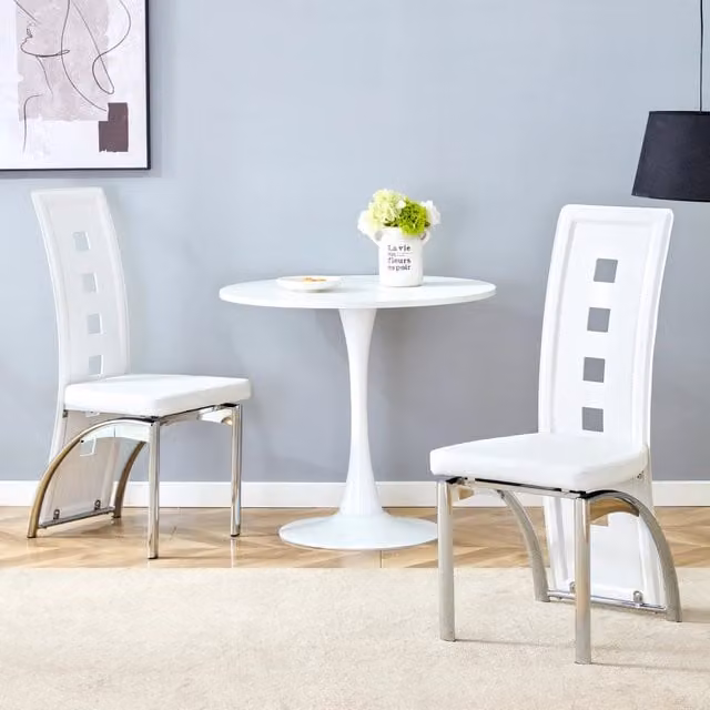 Set da 2 sedie da pranzo REDOM moderne in ecopelle bianca e metallo argento, Altezza: 102,5 cm