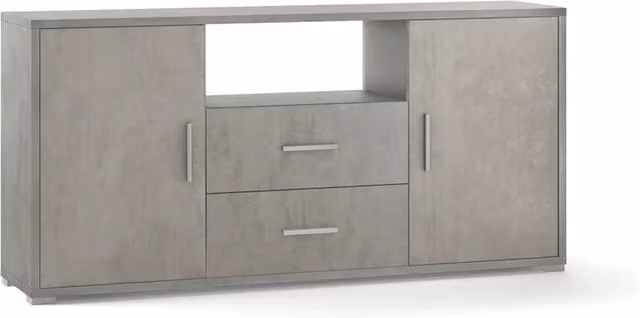 Madia Credenza Mobile 2 ante con 2 cassetti 174x41x84H design moderno in kit di montaggio colore Cemento