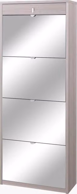 Scarpiera moderna GIORDANOSHOP con specchio e ante con cassetti, colore beige, L: 63 cm, H: 164 cm, P: 29 cm