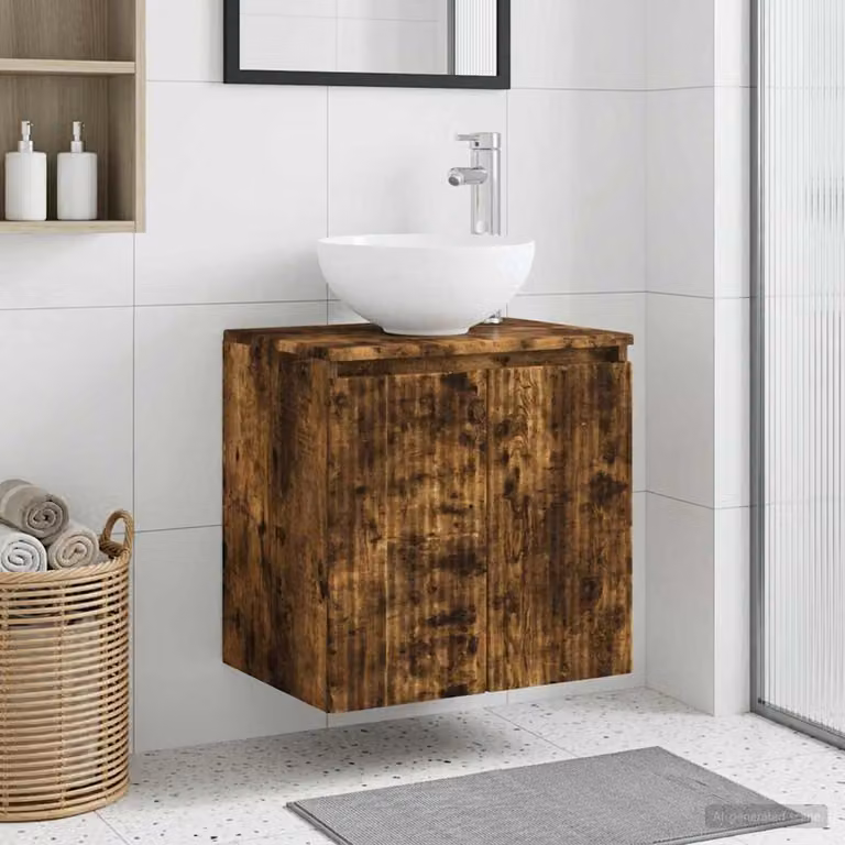 Mobile Lavabo da Parete vidaXL in Rovere Fumo, L: 49,5 cm, P: 41 cm, H: 64,5 cm
