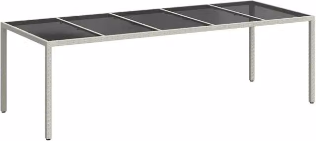 Tavolo da giardino rettangolare moderno in polyrattan con piano in vetro temperato bianco e nero L: 250 cm, P: 100 cm, H: 75 cm