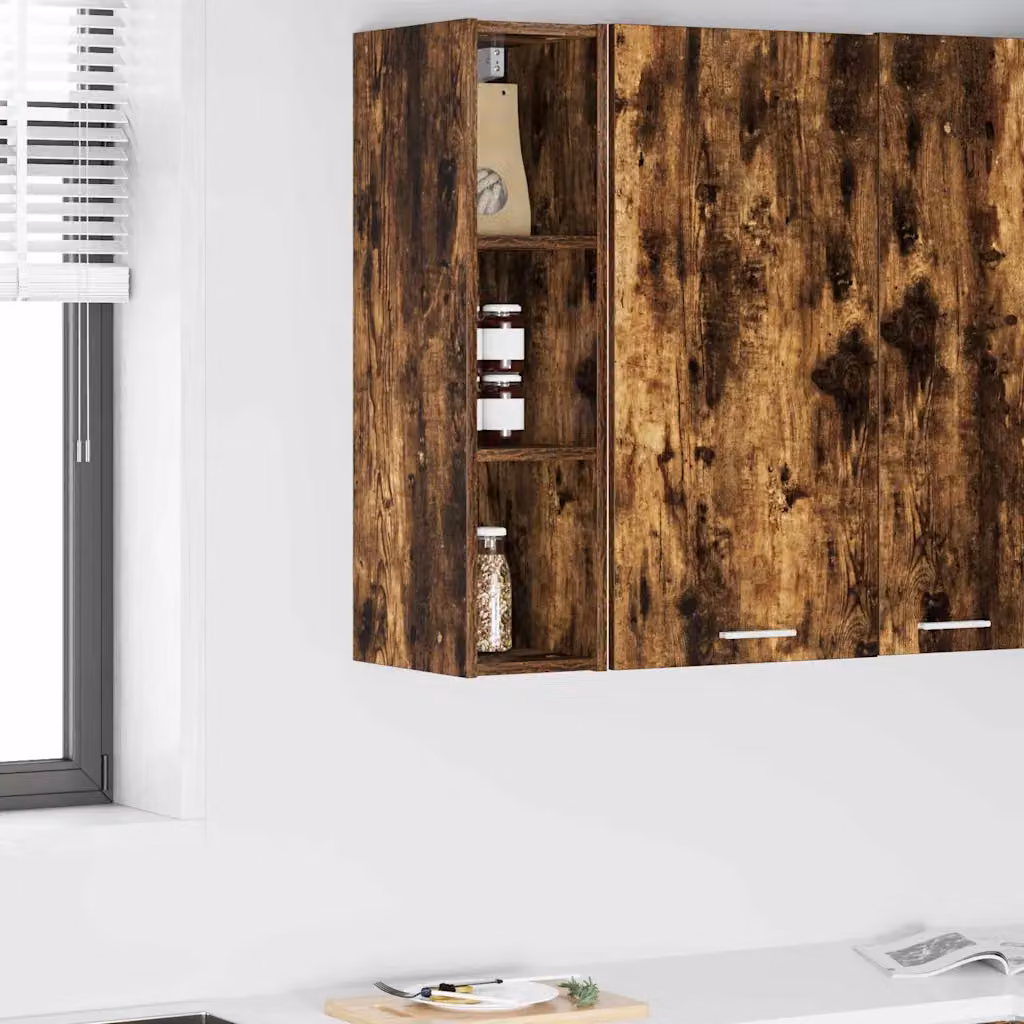 Armadio pensile da cucina moderno vidaXL in rovere fumé con ante a battente e ripiani interni, L/P/H: 80 x 29,5 x 20 cm