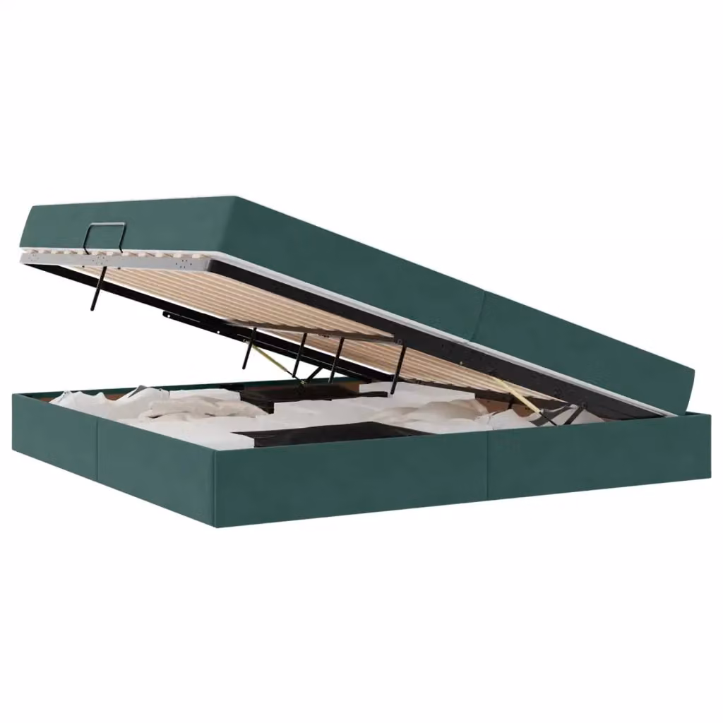Letto con contenitore e materasso ibrido vidaXL in velluto verde, L/P: 200 x 200 cm – 2