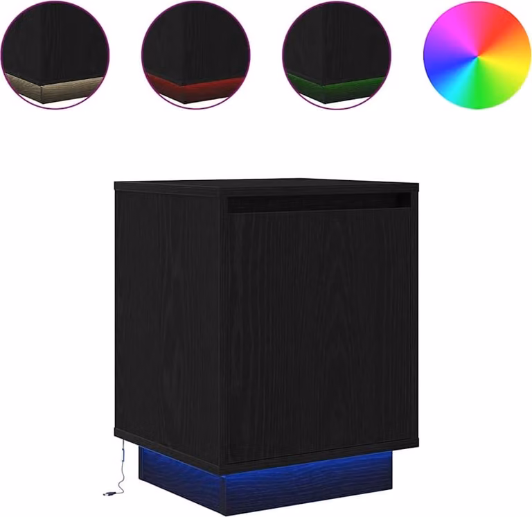 Comodino con Luci LED Nero 38x34x50 cm