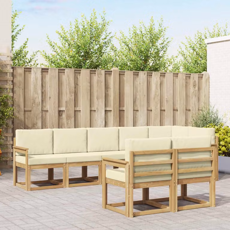 Set di divani da esterno vidaXL 8 pz in legno di acacia con cuscini, Bianco, Beige e Marrone