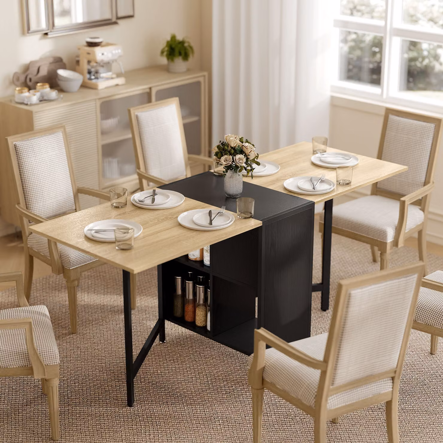 Tavolo da pranzo pieghevole HOMCOM con ali ribaltabili e 4 scomparti, design moderno per cucina e soggiorno, L: 169 cm, P: 60 cm, H: 75 cm, colore marrone naturale – 2