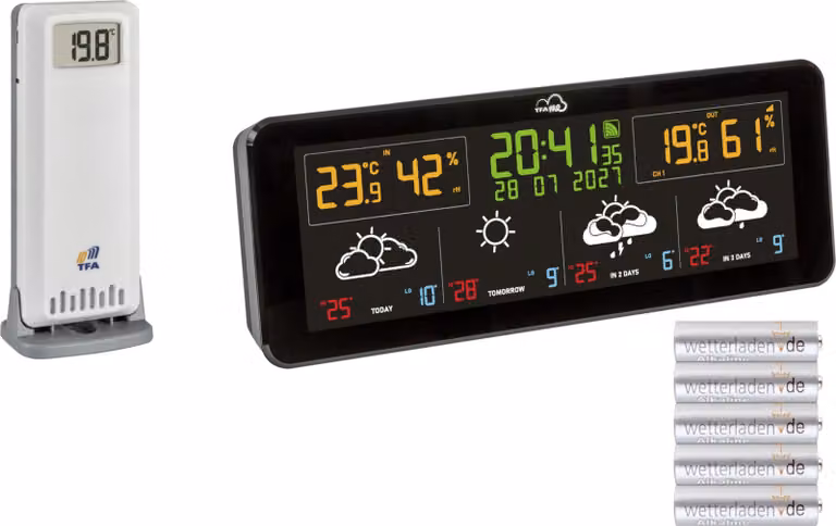 TFA.me 35.8107.01 ID-07 Stazione meteorologica wireless WLAN Previsioni meteo a 4 giorni wetter.com 40 diversi simboli meteorologici Display a colori : con batterie incluse