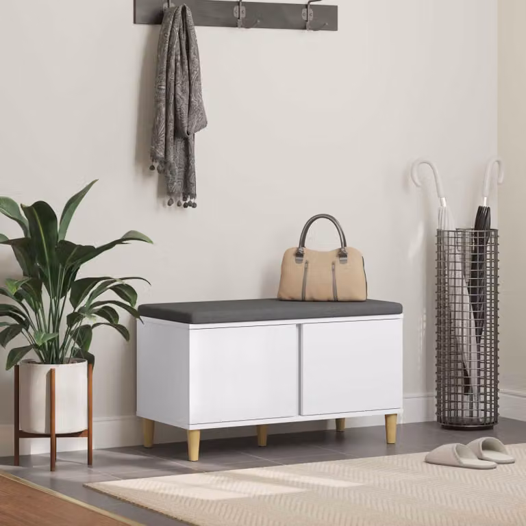 Panca per ingresso con cuscino e porta scarpe vidaXL, Bianco, L: 80 cm, P: 38 cm, H: 46 cm
