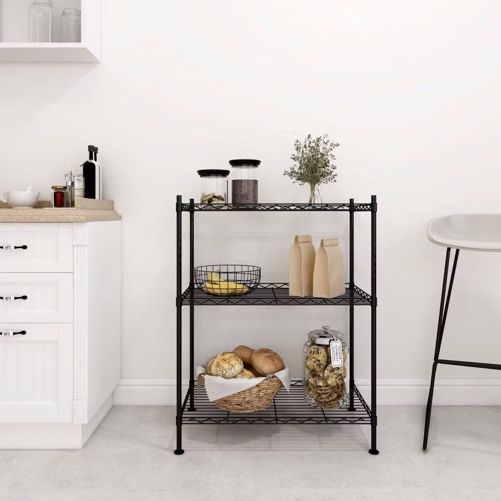 Scaffale a 3 Livelli vidaXL in Metallo Nero con Ripiani Regolabili L: 60 cm, P: 35 cm, H: 76 cm