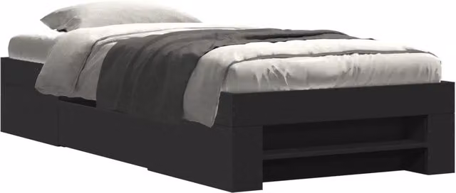 Letto singolo | Letto per adulti | Giroletto Nero 75x190 cm in Legno Multistrato