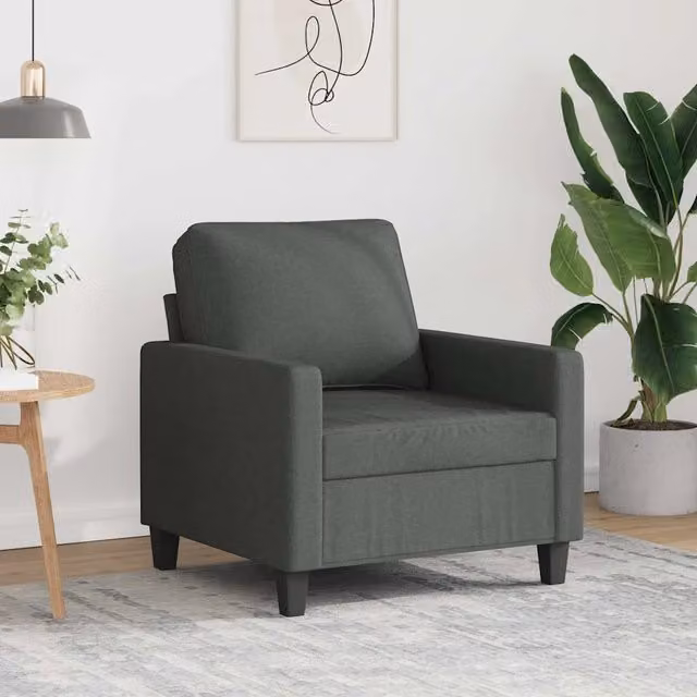 Poltrona moderna in tessuto grigio con struttura in metallo e braccioli per il tuo soggiorno L 77 cm x P 80 cm x H 78 cm – 1