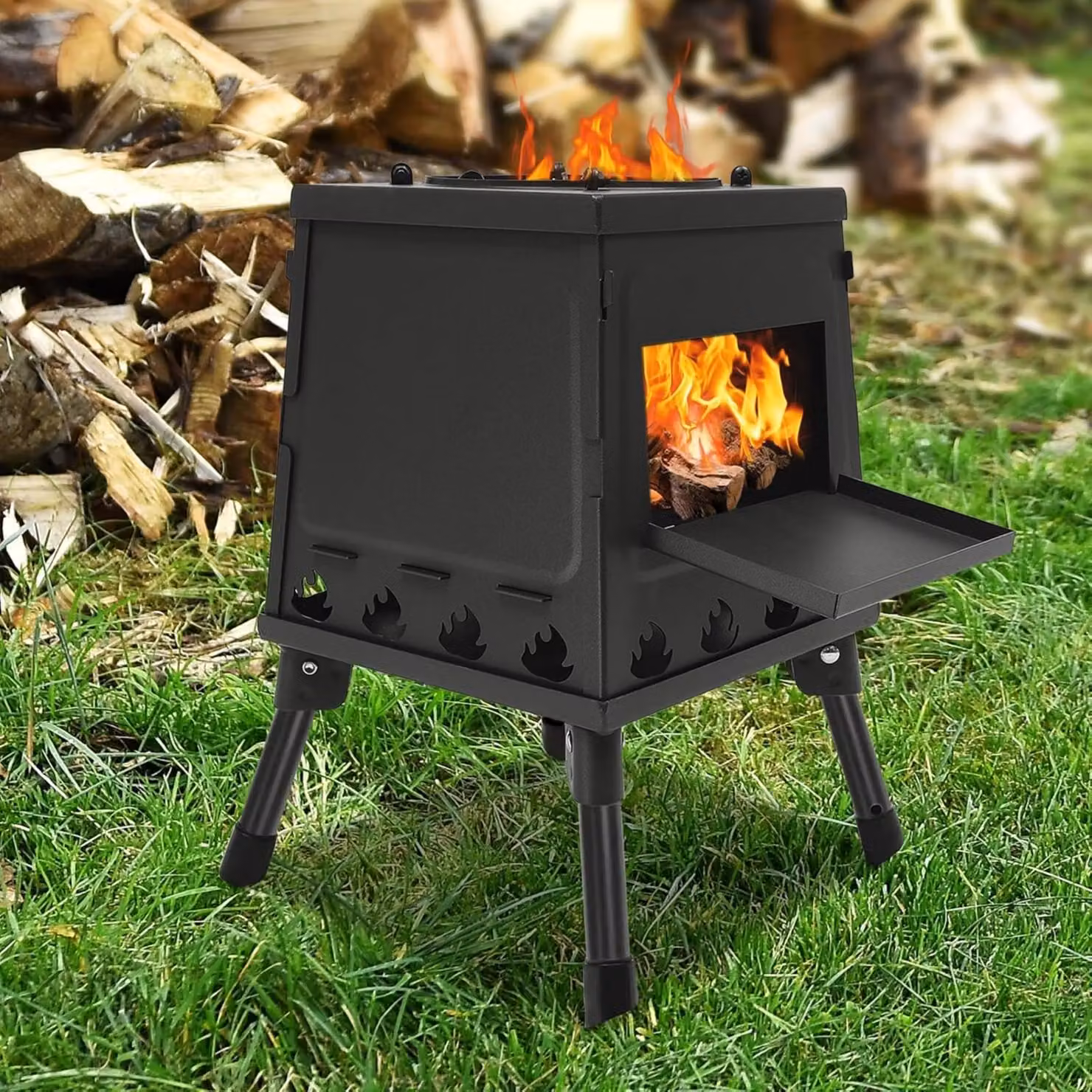 Stufa da giardino, stufa da campeggio - Nera - Acciaio al carbonio - 3,6 kg - Per uso esterno - Portatile