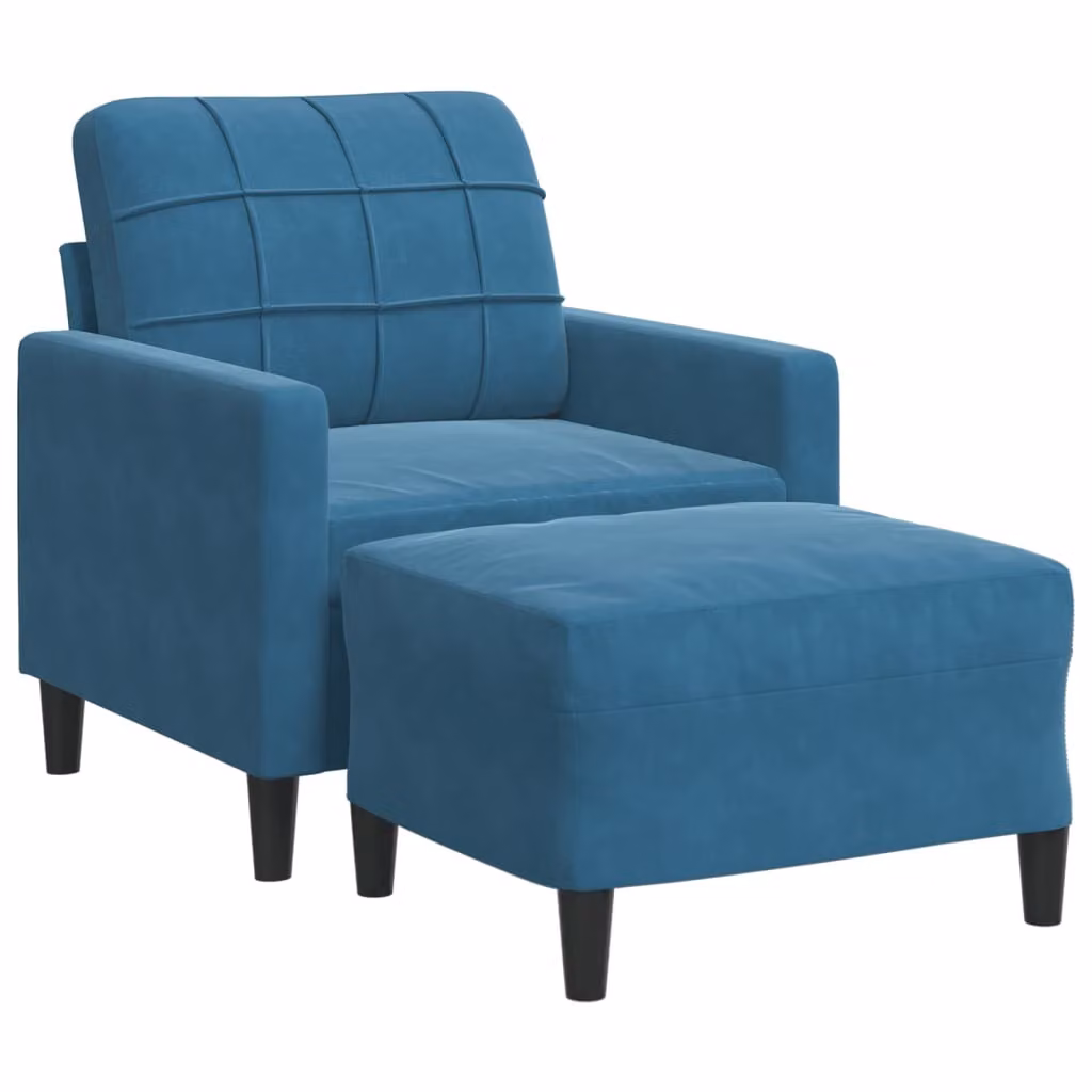 Poltrona con Poggiapiedi Blu 60 cm in Velluto