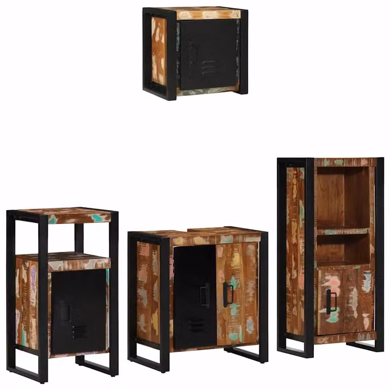 Set di mobili per il bagno moderno vidaXL in legno multicolore e nero con pensile e mobile lavabo L/P/H: 90.0 x 63.6 x 55.0 cm