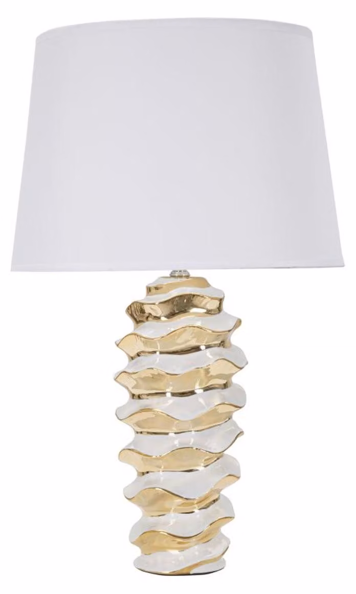 Lampada da tavolo Glam Space in Vetroceramica bianca e oro con paralume